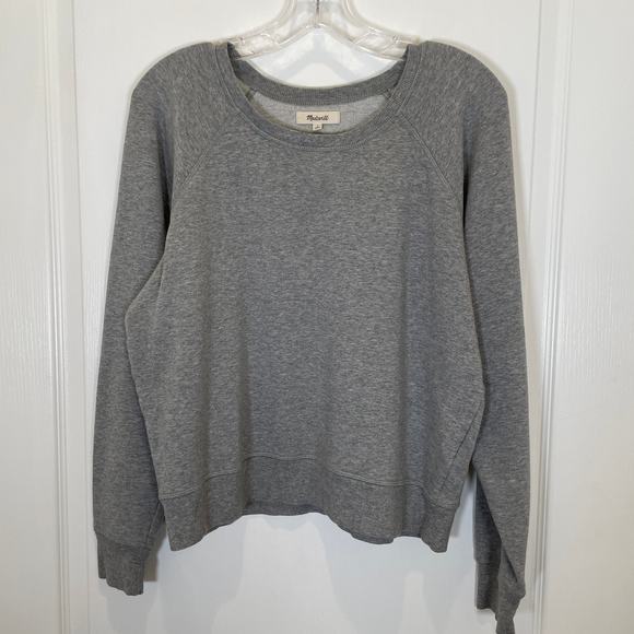 Madewell Raglan Fleece Pullover Top in Medium Gray Cotton Modal L - Picture 2 of 5